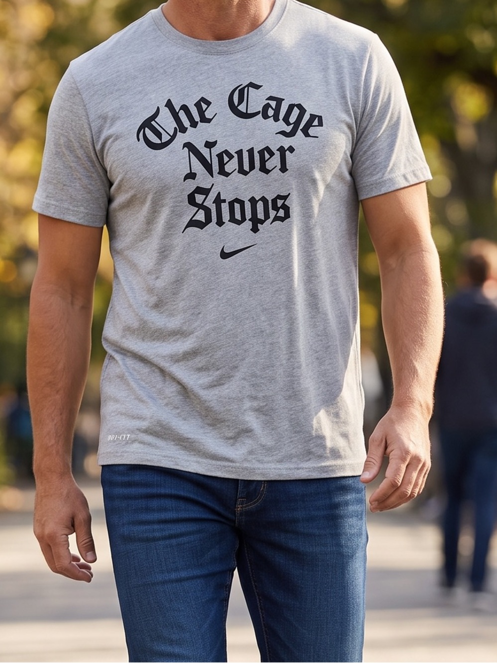 Nike Gray Short Sleeve Tee with Black Gothic Script